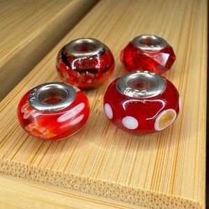 Lot (4) Red Glass Beads Silver .925 core jewelry bracelet necklace